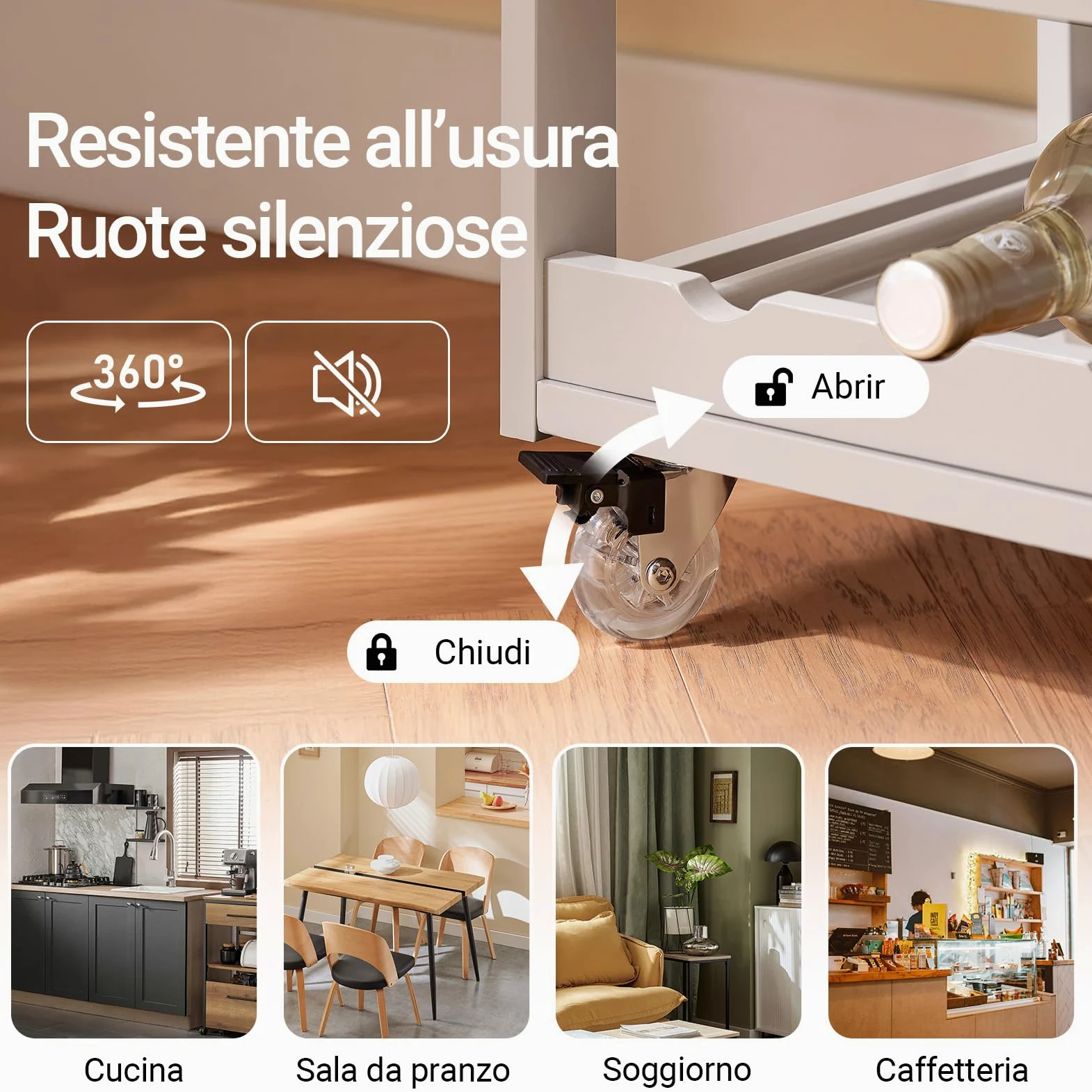 SoBuy Carrello Cucina con Ruote, Mobile Cucina Salvaspazio con Ruote, Mobiletto Cucina con Cassetti e Portabottiglie, Mobiletto Credenza Cucina per Cucina o Sala da Pranzo, Cachi 67x38x86cm FKW45-KA