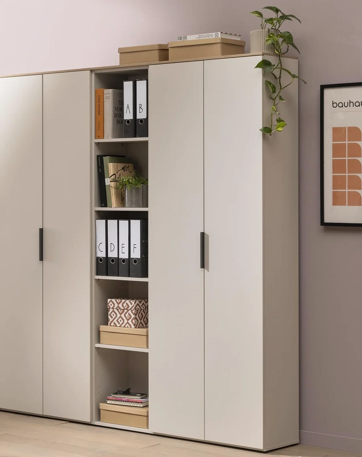 Composad | Libreria della Linea PRONTO con 5 Ripiani, Libreria per Ufficio e Home Office, Libreria Alta (LxAxP): 40x201,8x35,5 cm, Grigio Cashmere Topmatt e Rovere Mielato, Made in Italy