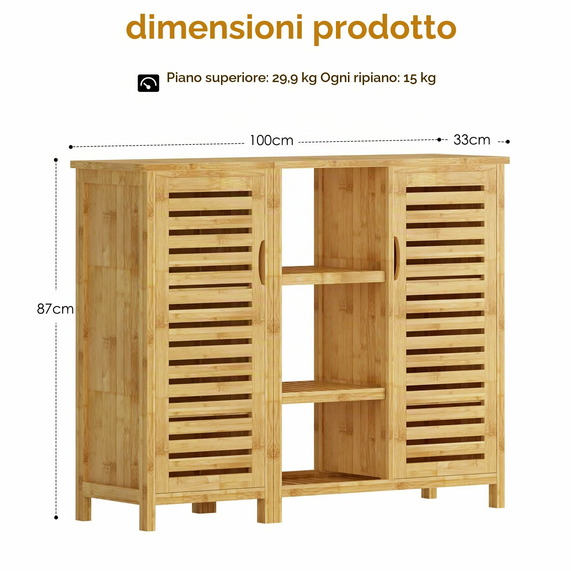 SogesPower Armadietto Portaoggetti da Bagno in Bambù Credenza Autoportante per Soggiorno, Cucina, Ufficio Domestico