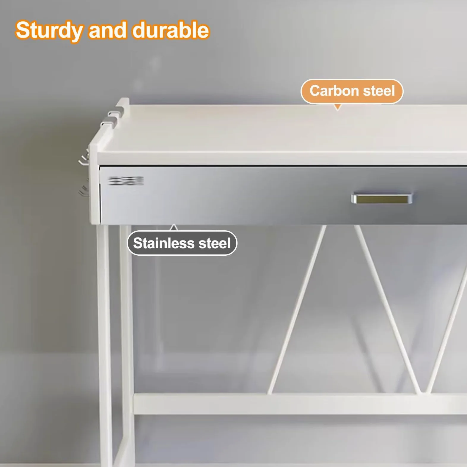 3 Livelli Mensola Microonde, Scaffale Per Microonde con Cassetto, Supporto Per Microonde con Spazio Contenitore Per Ingresso E Soggiorno(Off-white+Gray,L52cm/20.4'')