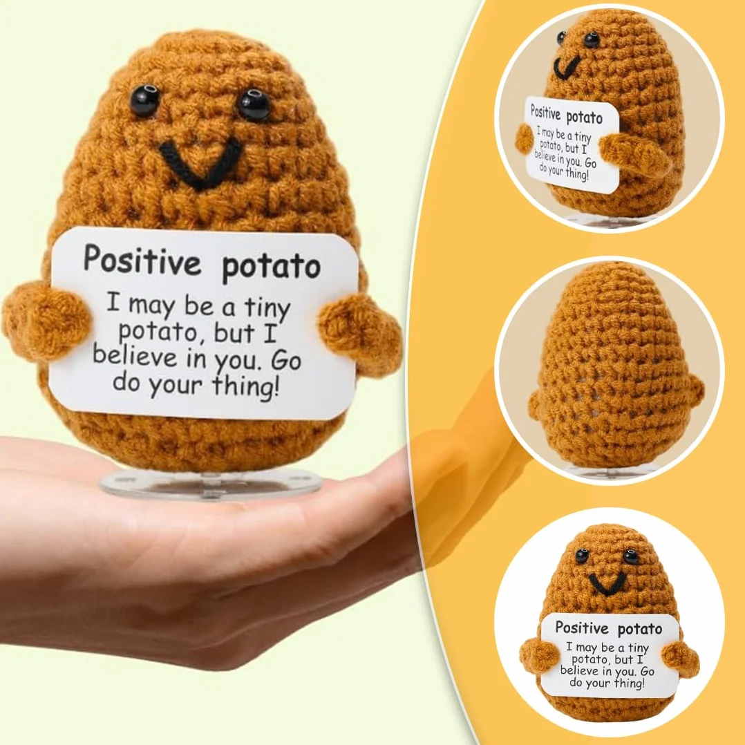 Pocket Hug Positive Potato, Idea Regalo Donna Compleanno, Regalo Natale Personalizzato, Bambola Umoristica e Motivazionale, Creative Knitted Potato Doll