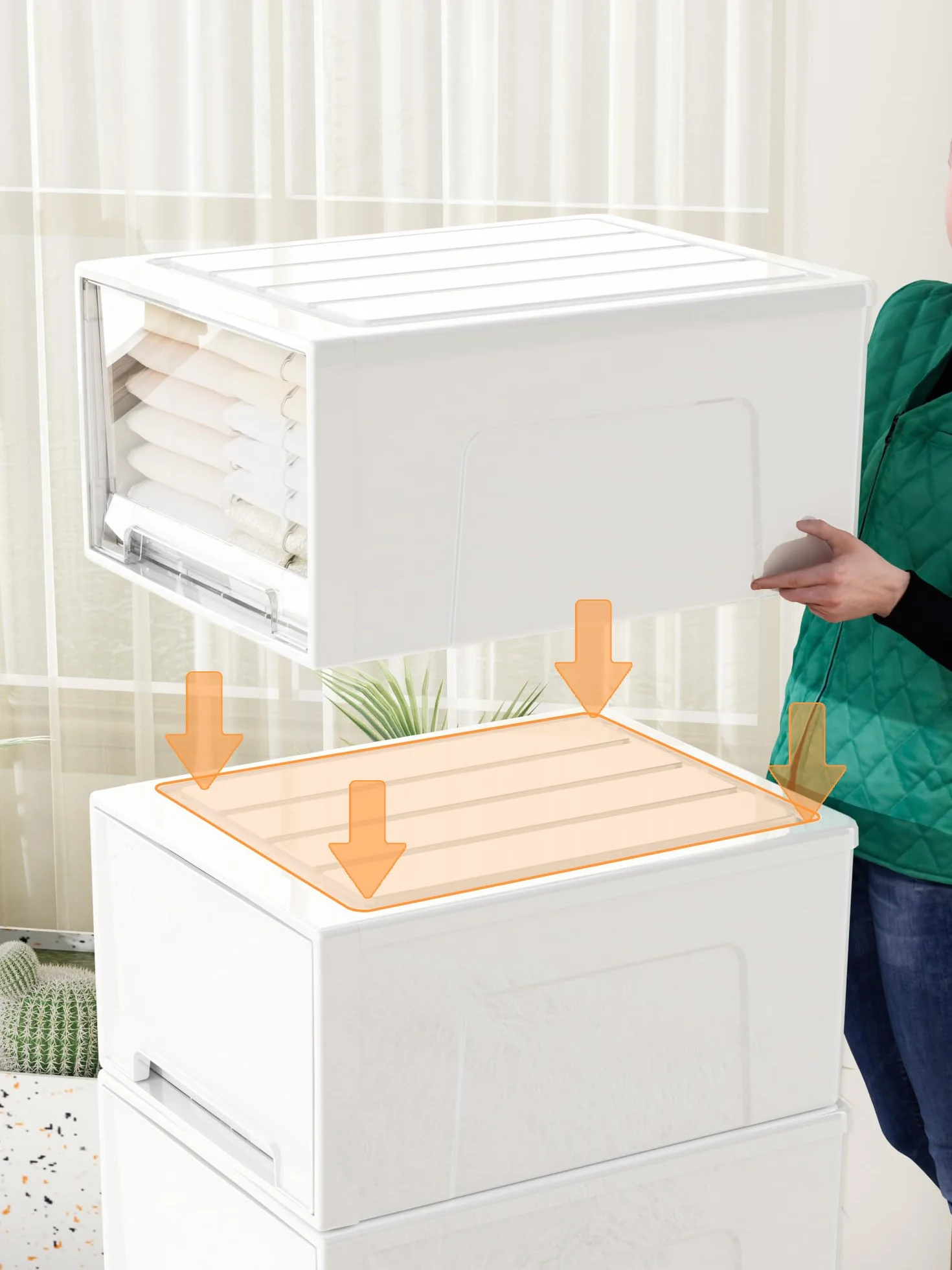 Cetomo Cassettiera 50L*3 PP Bianco e Trasparente Torre Impilabile Stoccaggio