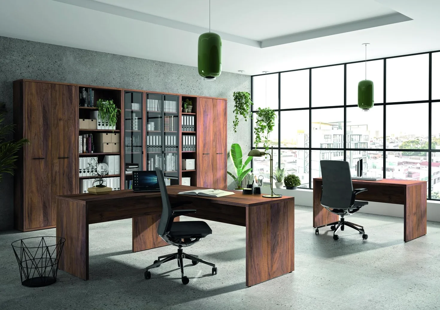 Composad | Scrivania della Linea DAVINCI BRERA con Modesty Panel, Scrivania Moderna ed Elegante, Per PC, Ufficio, Studio, (LxAxP) 138,2x74,5x68,3 cm, Colore Noce Brera, Made in Italy