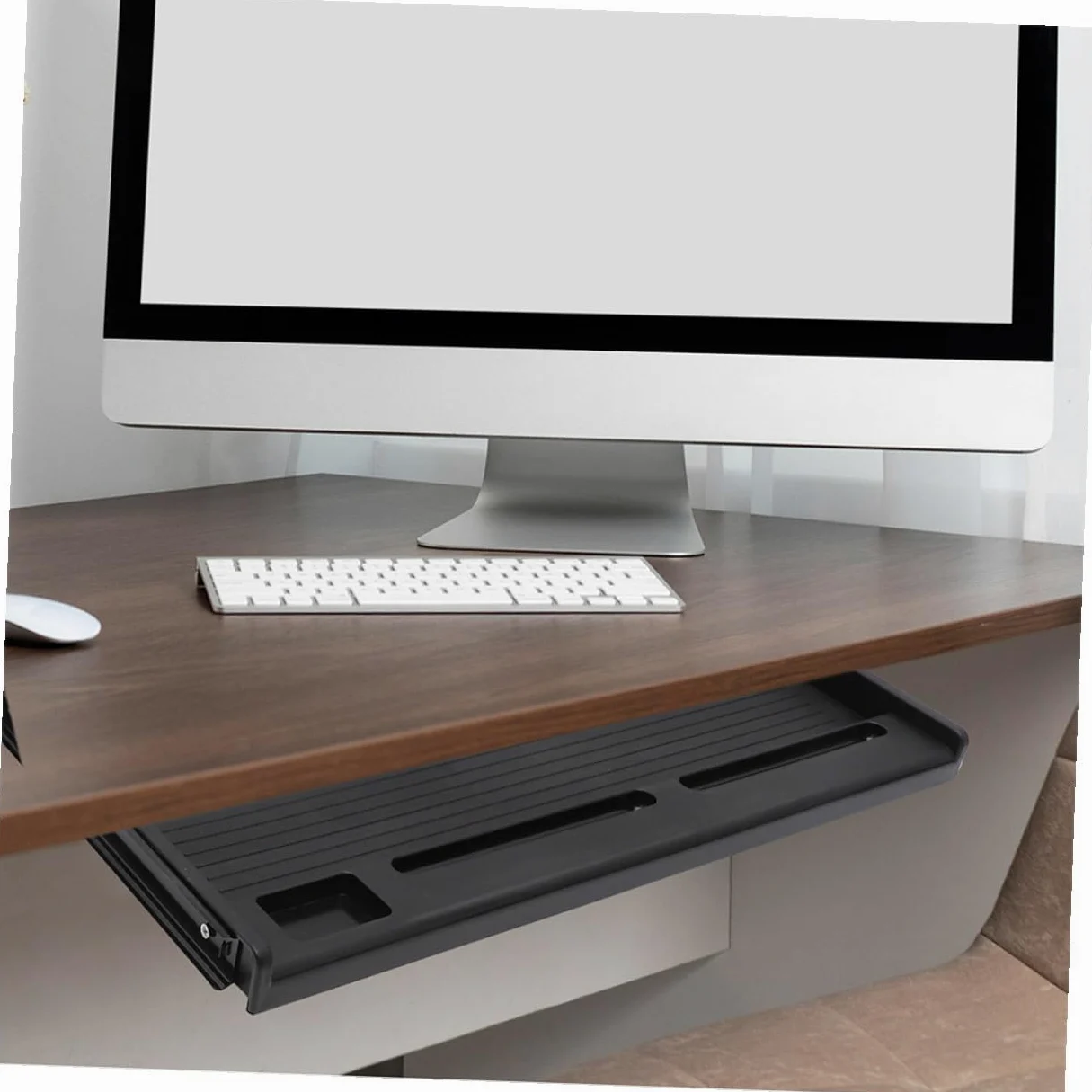 AdjustabKeyboard Vassoio PP & Metallo Scrivania Der per Risparmio di Spazio Sto Pratico Sottoscrivania Supporto Tastiera per Ufficio Design