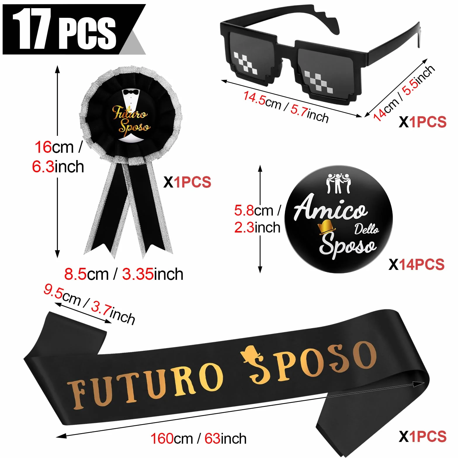 Annhao 17 Pezzi Gadget Addio Celibato Sposo Fascia Futuro Sposo Spilla Groom To Be Occhiali da Sole Festa Matrimonio Nozze
