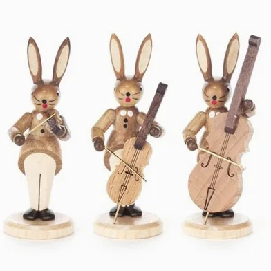 Hase Trio streicher con violino, Violoncello e Contrabbasso, Natura altezza = 8 cm NEU Monti Metalliferi Osterhase osterdeko