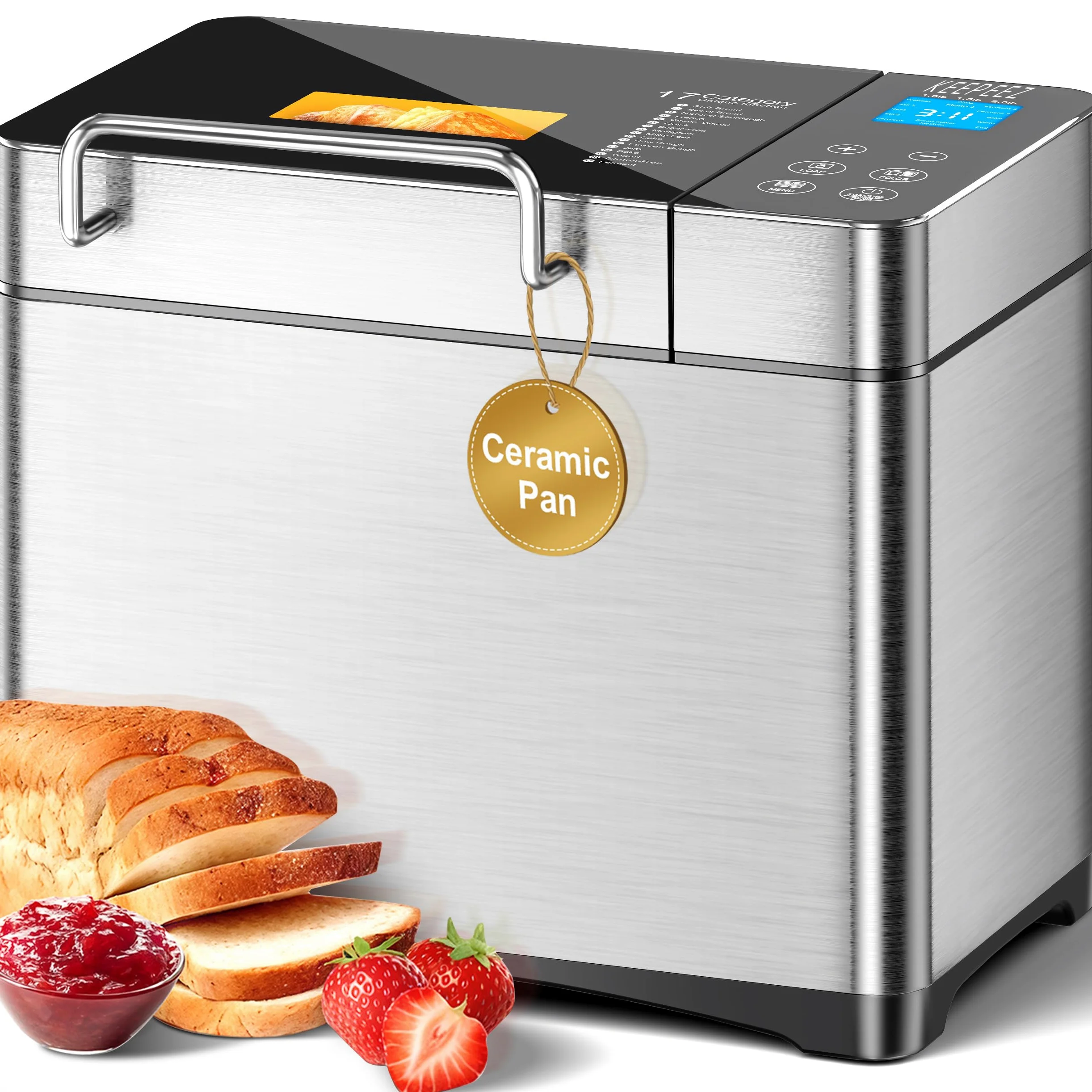 2LB 17 in 1 in acciaio inox con contenitore per frutta e frutta, stampo in ceramica antiaderente e pannello touch digitale, 3 misure, 3 colori, set di riserva e manutenzione