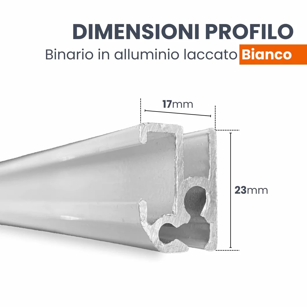 Zineffa Riloga Scorritenda Lineare in Alluminio Bianco Binario per Tende a Soffitto Parete L. 200 CM Movimento MANUALE