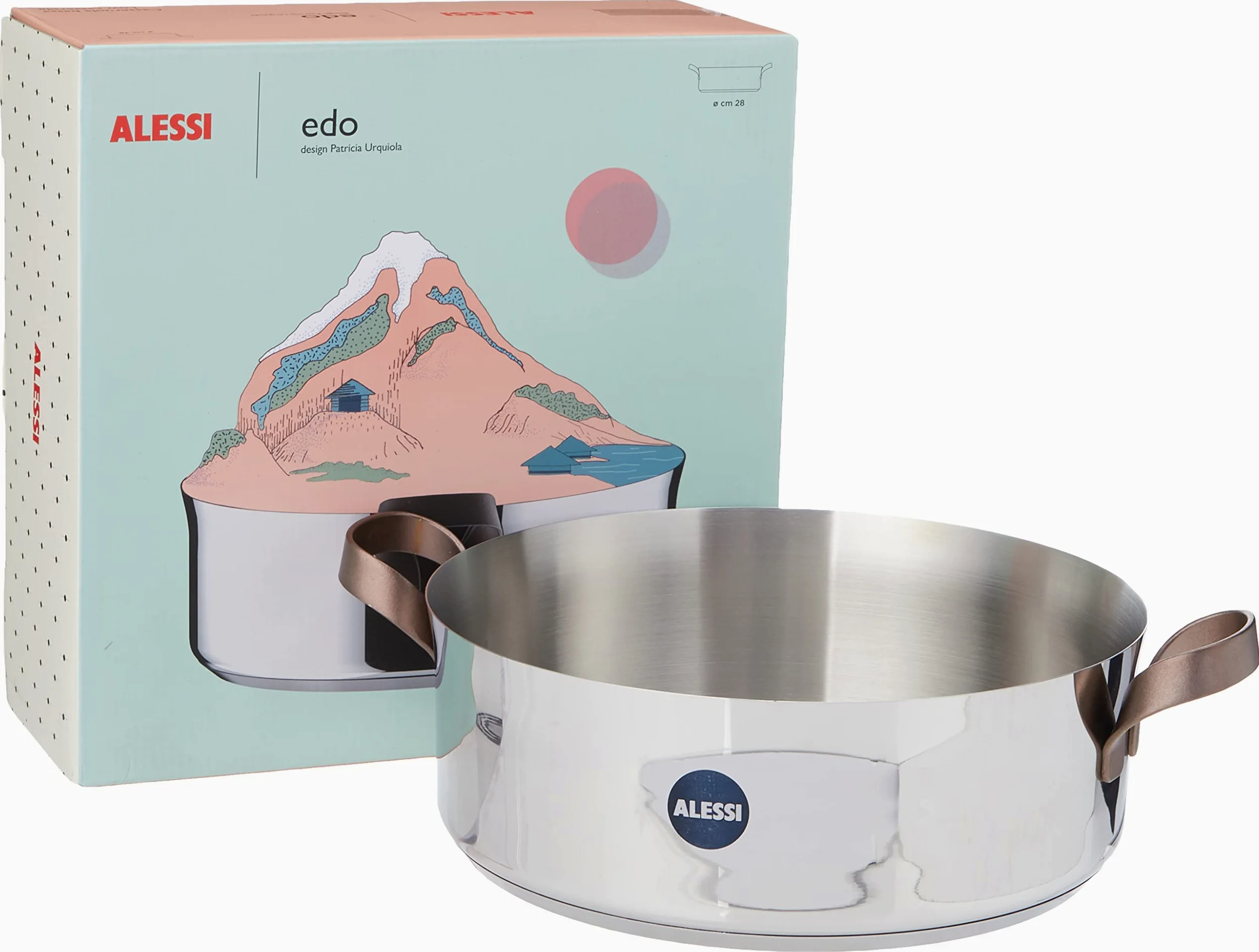 Alessi edo | PU102/28 - Casseruola Bassa a Due Manici in Acciaio Inox, Manici in Acciaio Inox con Rivestimento in PVD, Marrone