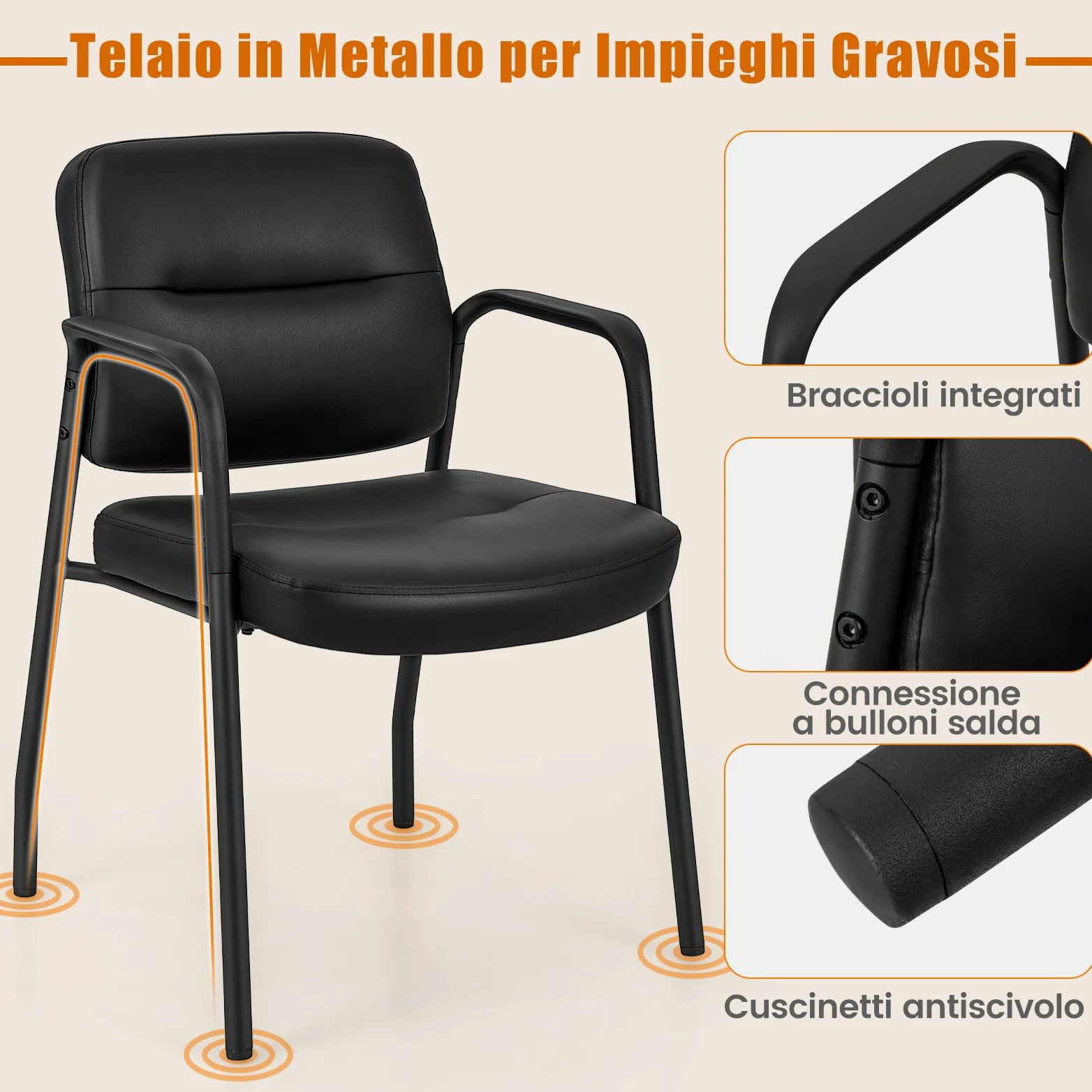 COSTWAY Set di 2 Sedie da Sala d'Attesa Imbottite, Sedie da Conferenza con Braccioli, con Gambe in Metallo, Sedie da Ufficio Portata 160 kg, 58 x 56 x 81 cm