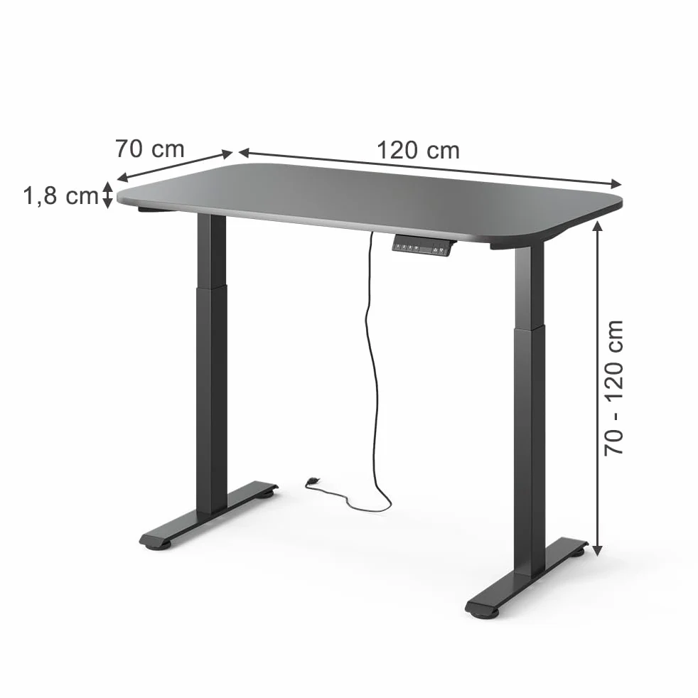 Vicco Scrivania Elevate, Nero/Antracite, 120 x 70 cm | 2 motori, adatto all'uso come postazione di lavoro o scrivania per computer