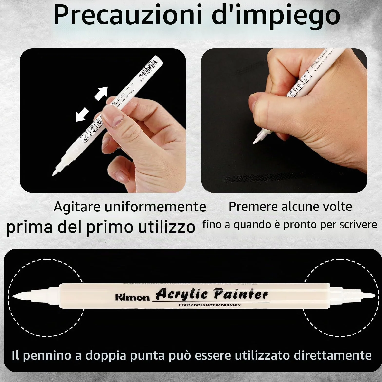 Pennarelli acrilici bianchi impermeabili a doppia punta Confezione da 6