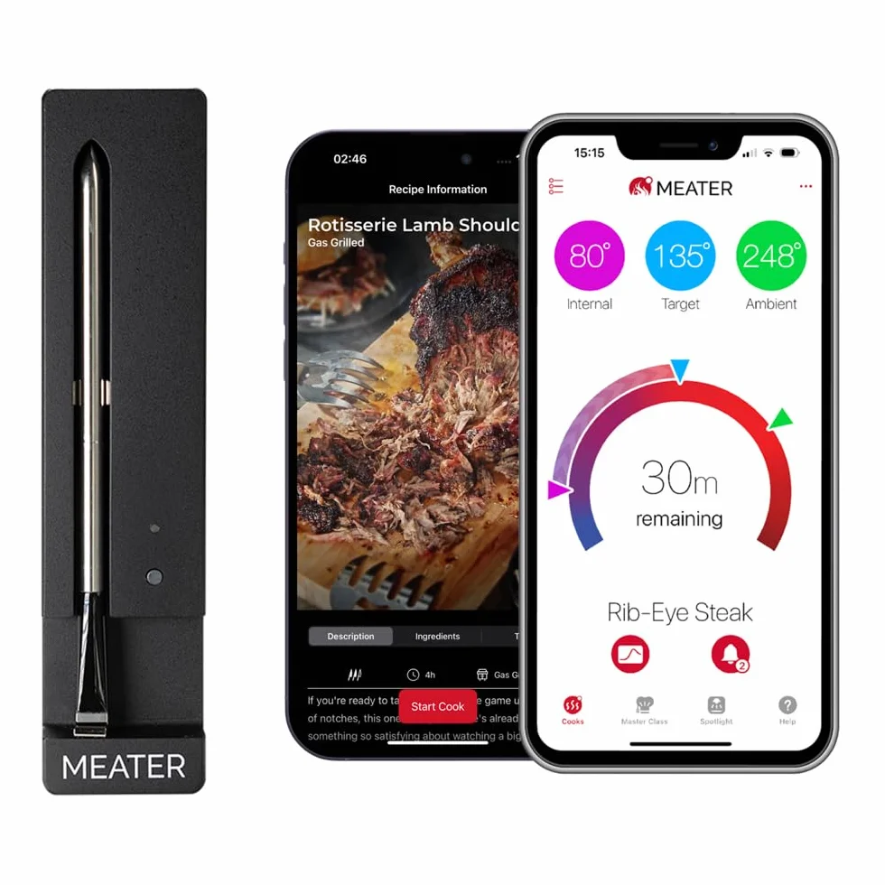MEATER SE - Termometro per carne wireless con Bluetooth, misura temperatura interna e ambientale, perfetto per forno, grill, cucina, barbecue, girarrosto, dotato di caricatore nero