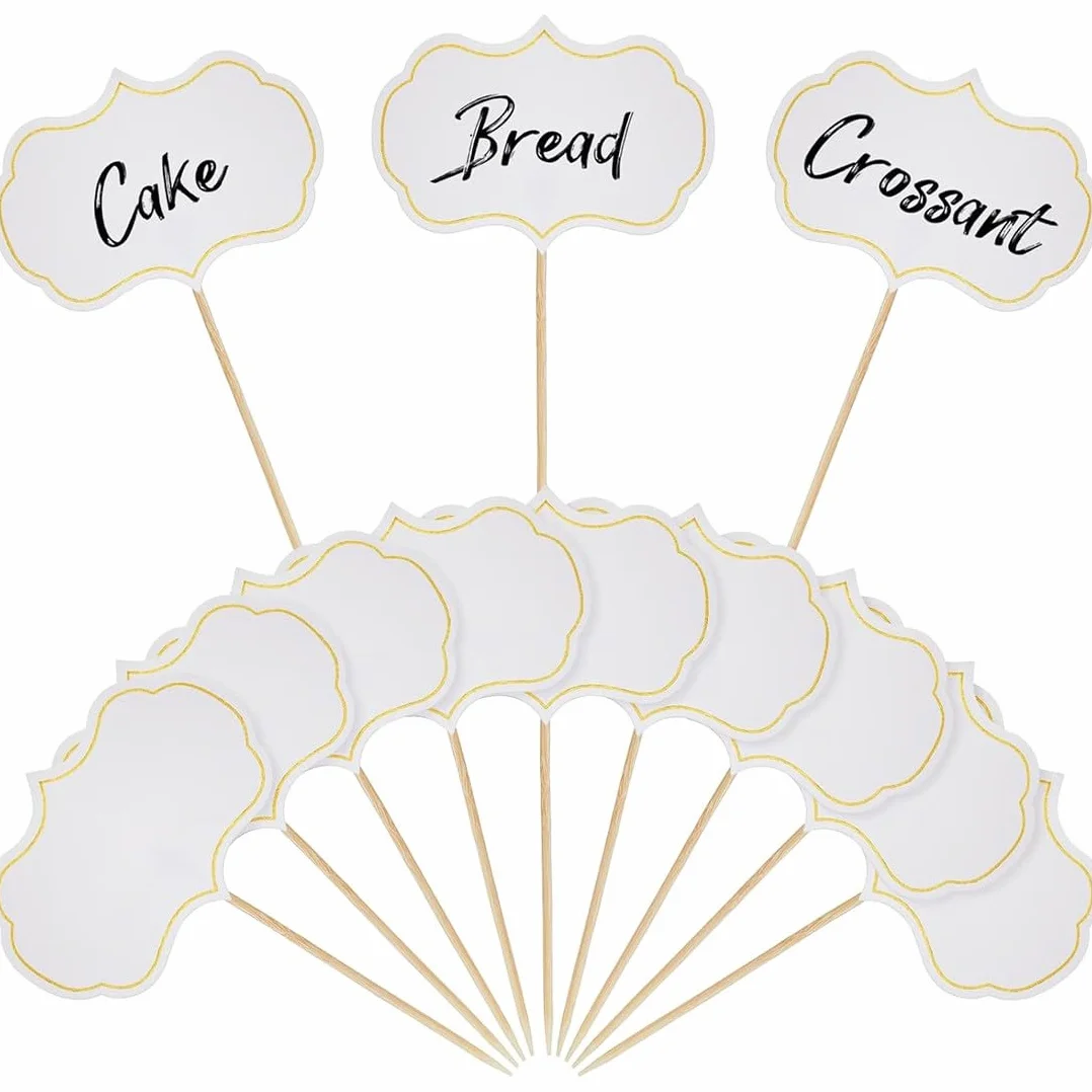 Stuzzicadenti Decorativi 50 Pezzi, Etichette Alimentari per Dolci, Targhette Buffet Formaggio, Bianco