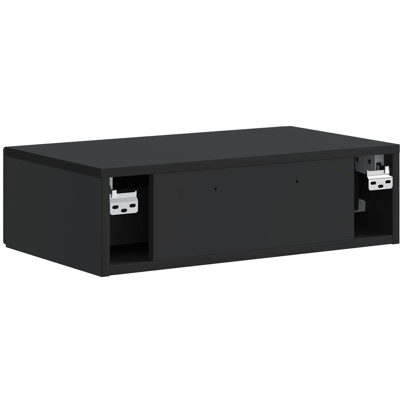 Tavolino da parete in legno nero, 59 x 34,5 x 17 cm, con cassetto, per soggiorno, corridoio, ufficio, versatile come ripiano e organizer
