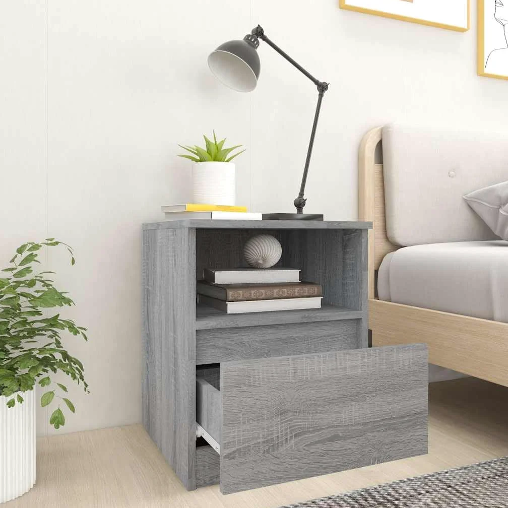 Comodini 2 Pezzi Sonoma Grigio 40x40x50cm Legno Ingegneria | Con cassetto e vano, portaoggetti multiuso, fissaggio a parete incluso, manuale di montaggio