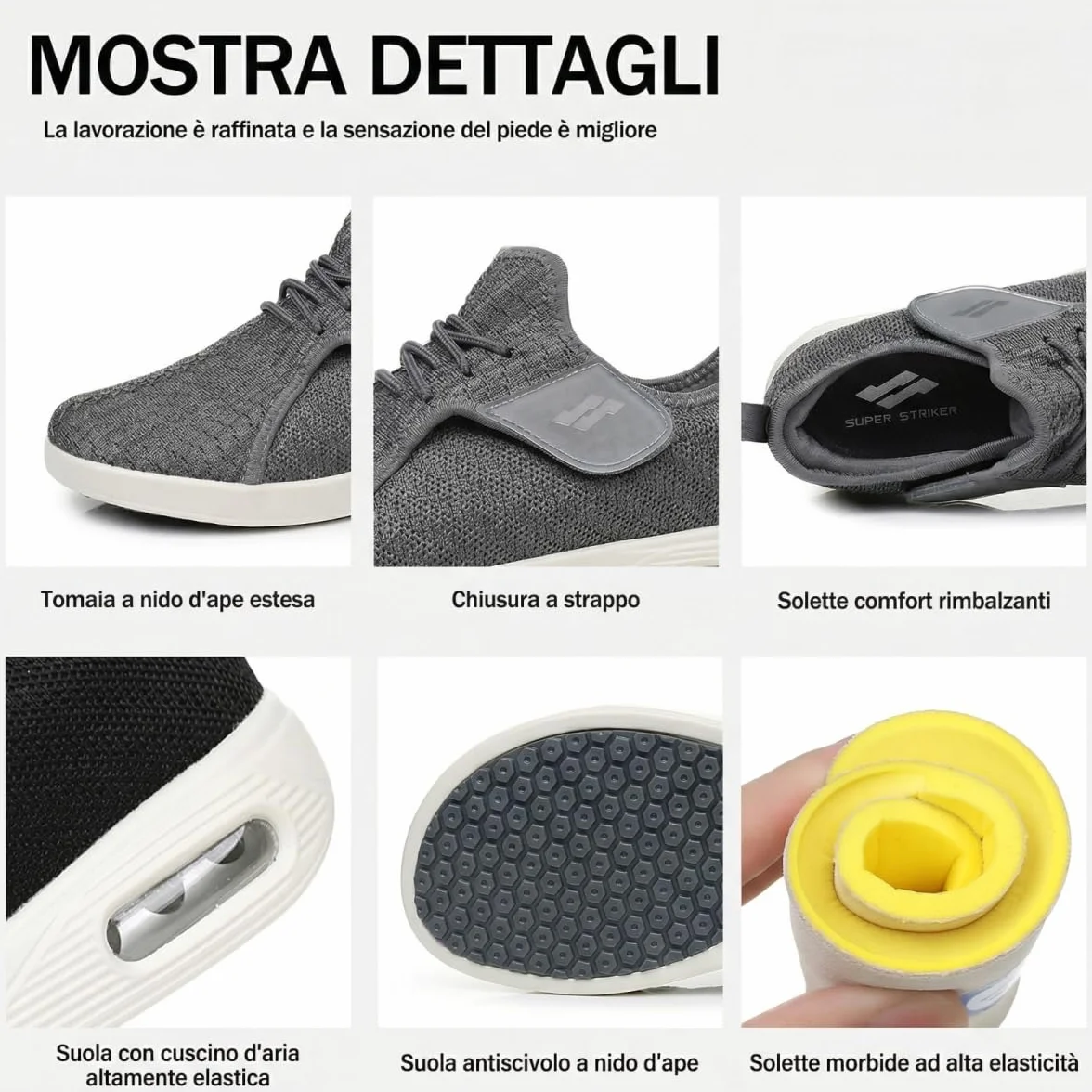 Scarpe Diabetiche Unisex con Chiusura a Strappo Regolabile, Scarpe Ortopediche Donna e Uomo Extra Larghe per Piedi Gonfi, Sensibili, Ideali per Anziani e Donne Incinte