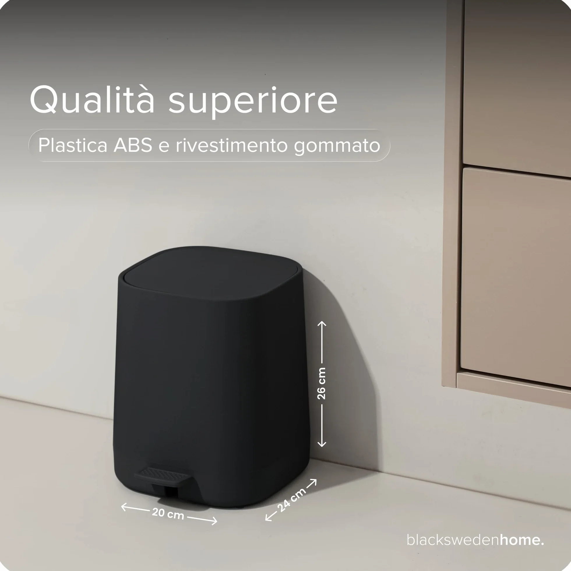 Pattumiera da bagno 5 l con coperchio a chiusura morbida e secchio interno elegante design