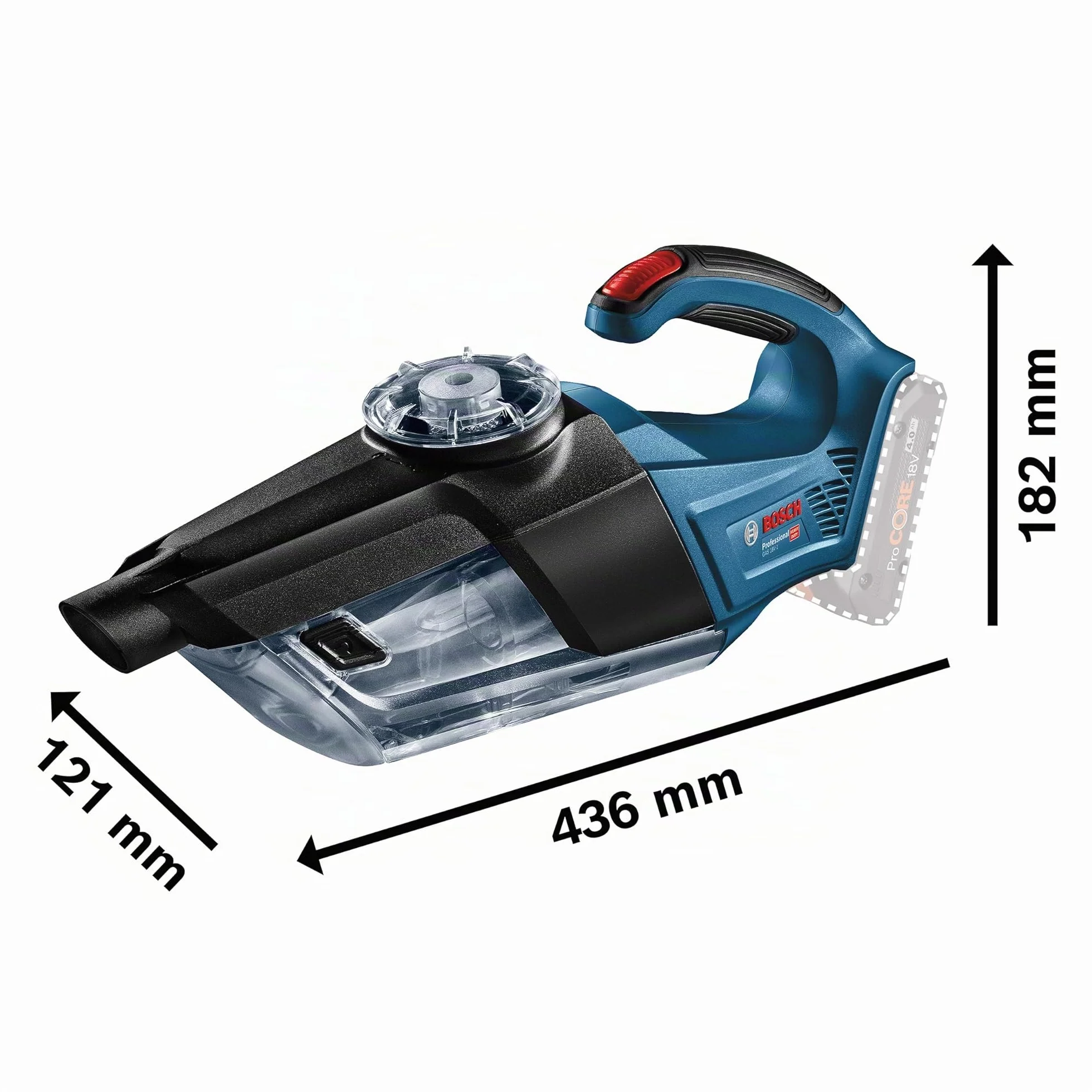 Bosch Professional 06019C6200 Aspiratore a Batteria GAS 18V-1 System, Batterie e Caricabatteria non Inclusi, Tubo di Aspirazione, Capacità di Conservazione 1 l, 18 volts, Blu