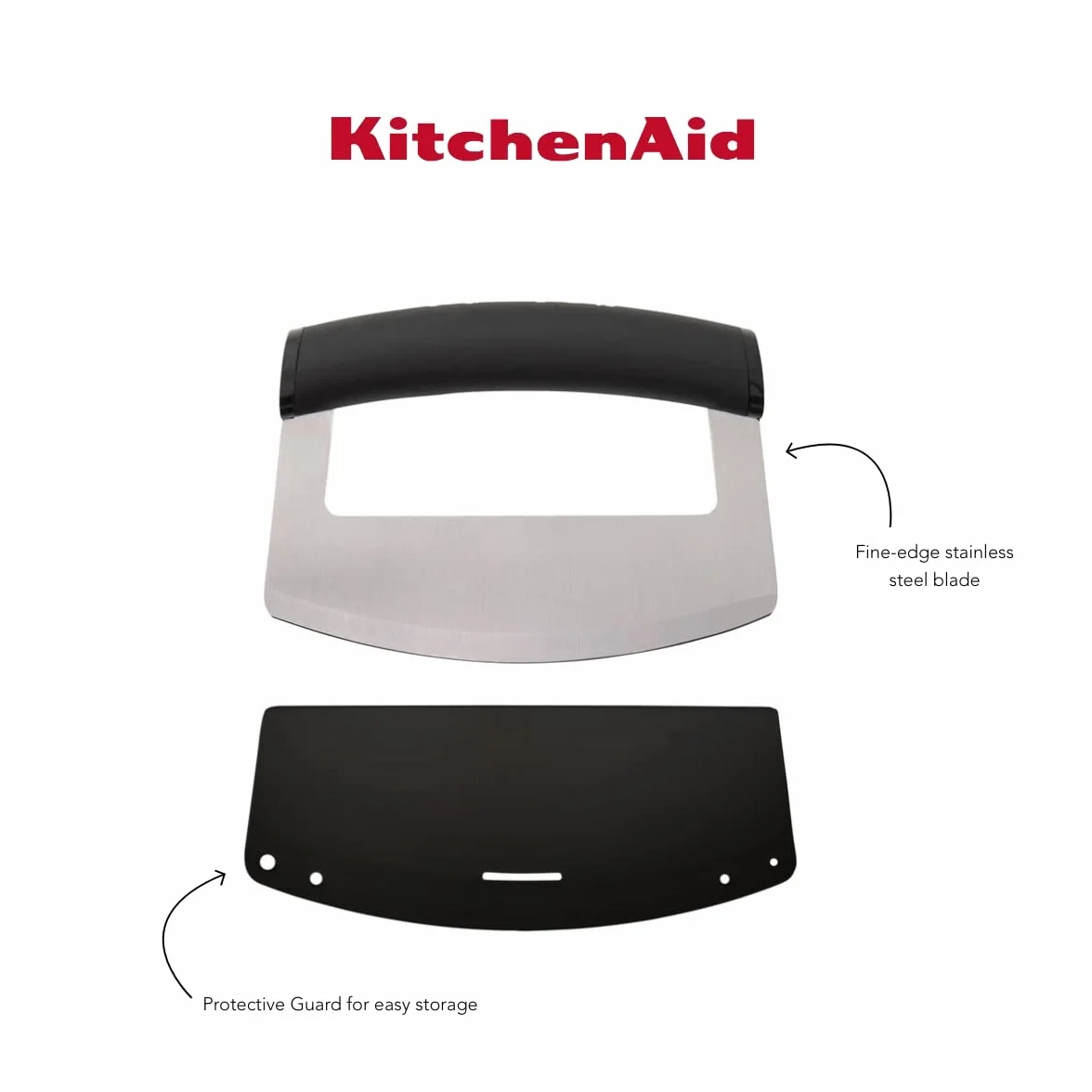KITCHENAID Coltello Mezzaluna con Lama Curva in Acciaio Inox, 15 cm, Nero, Cardato