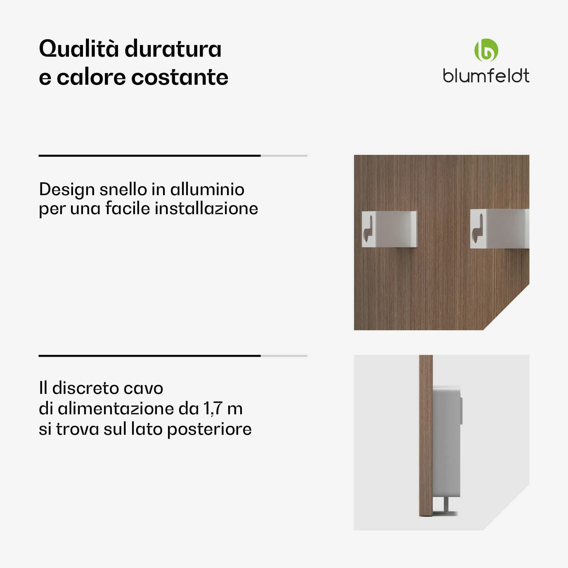 Blumfeldt - Pannello Radiante a Infrarossi, 350W – Montaggio a Parete, Controllo WiFi, IP44, Termostato Integrato, Timer 24h, Efficienza Energetica del 99%, Design in Legno, per Riscaldamento Rapido
