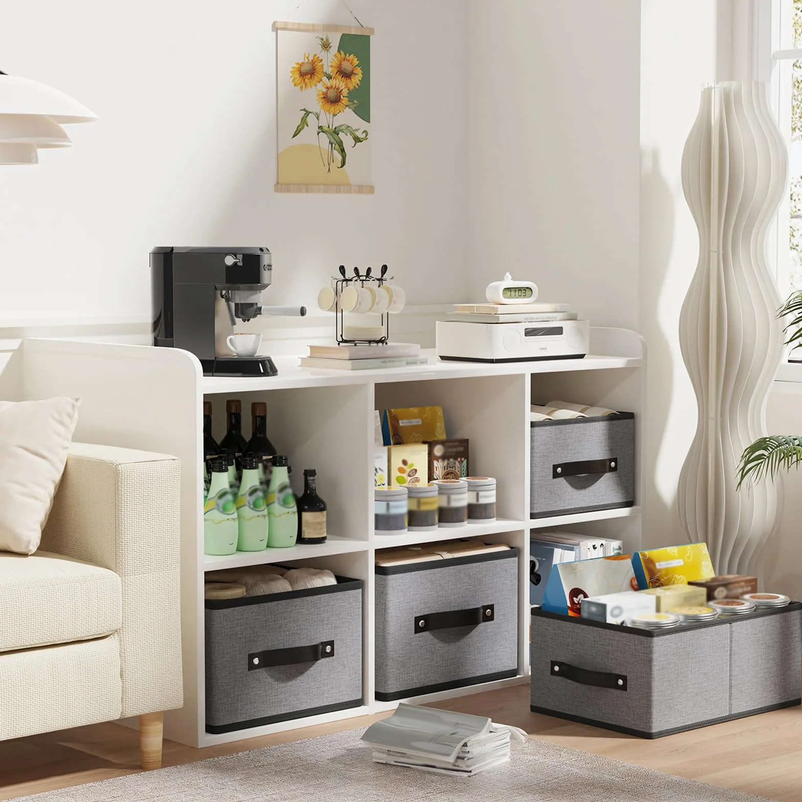 Scatole Portaoggetti 4 Pezzi, Organizzatore Cassetti con Maniglie, Grigio 33x23x14cm