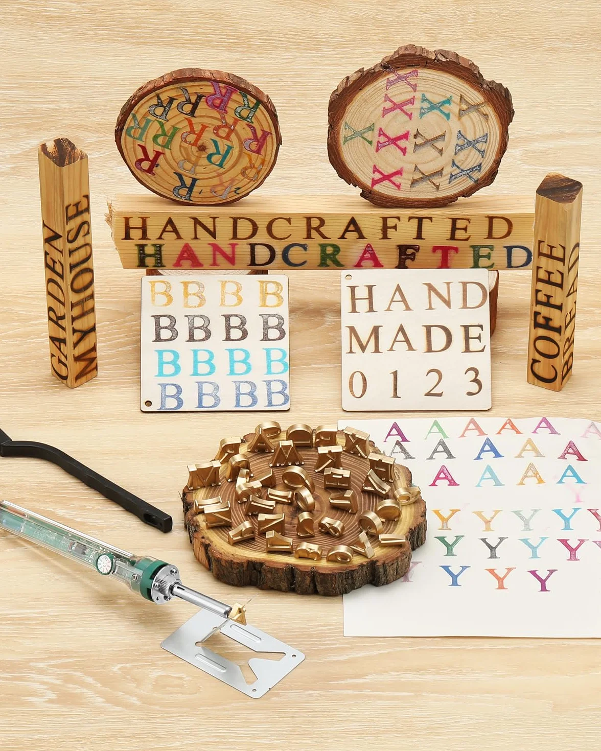 Kit di lettere per bruciare il legno, 26 pezzi, timbri in ferro per legno, pelle, cappelli, barbecue, pane, con ferro elettrico da 80 W (1,2 cm, 10 numeri colorati)