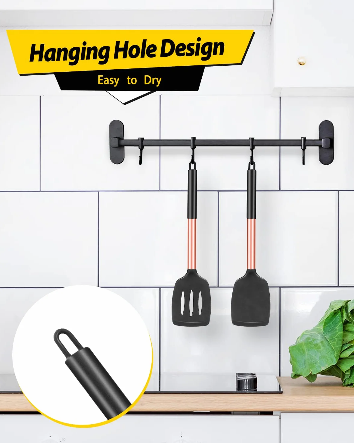 Spatole da cucina in silicone massiccio, antiaderenti, resistenti al calore, senza BPA, oro rosa, confezione da 2