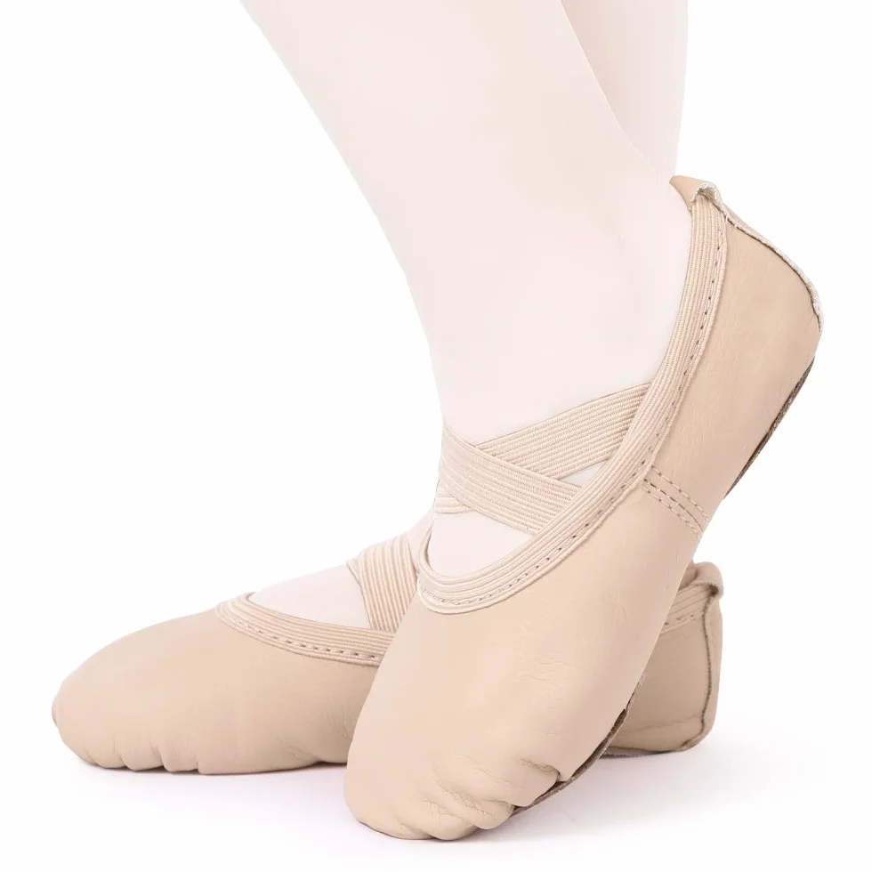 Scarpette da Danza Classica in Pelle Mezza Punta Suola Spezzata per Bambina Ragazze Donna