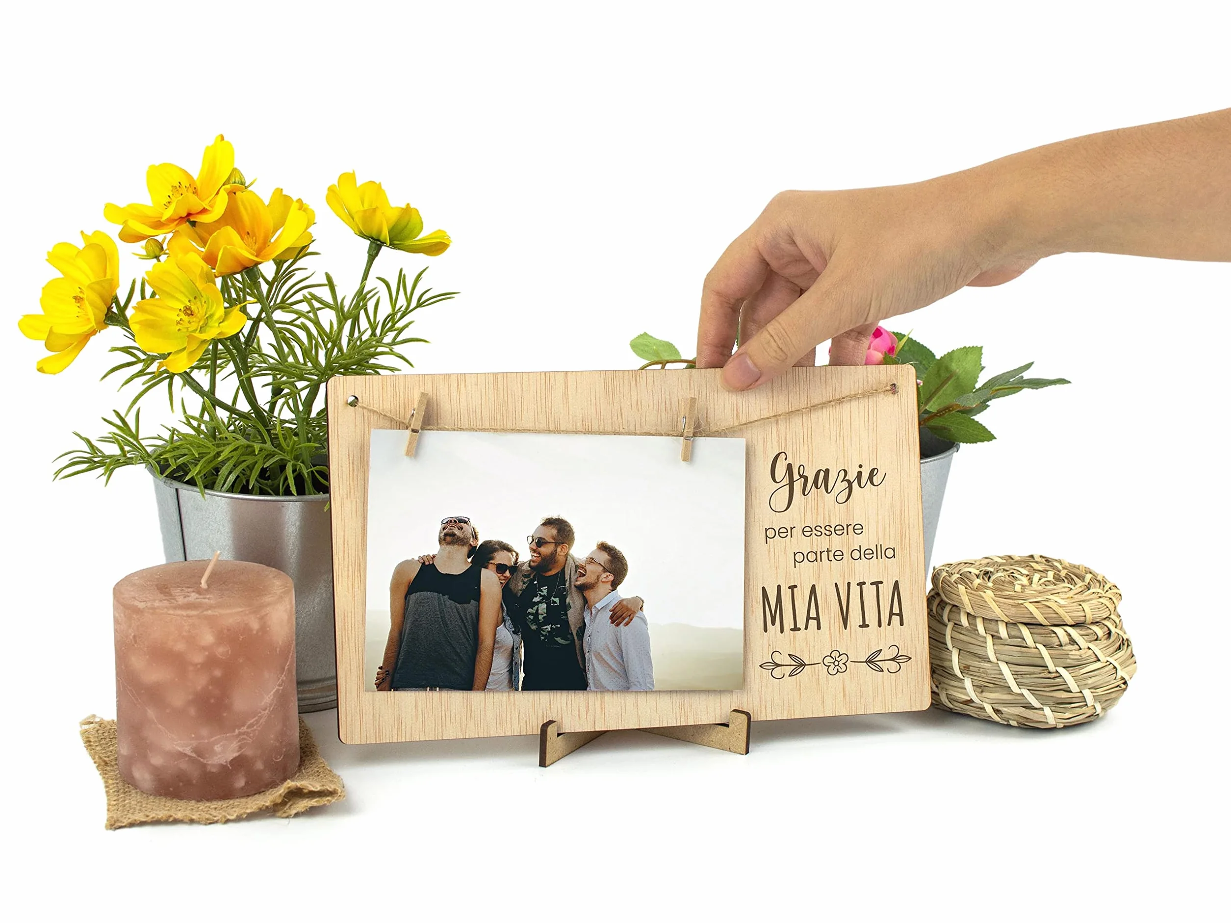 CONTRAXT Portafoto con clip in legno, regalo cornice foto tavolo parete