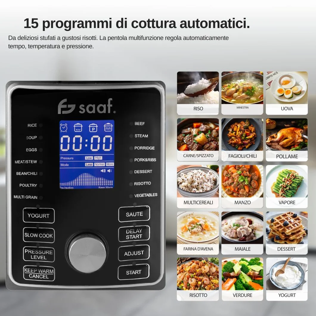 Saaf Multicooker con Airfryer 6L Set 15 Pezzi 24 Programmi Slowcooker Digitale