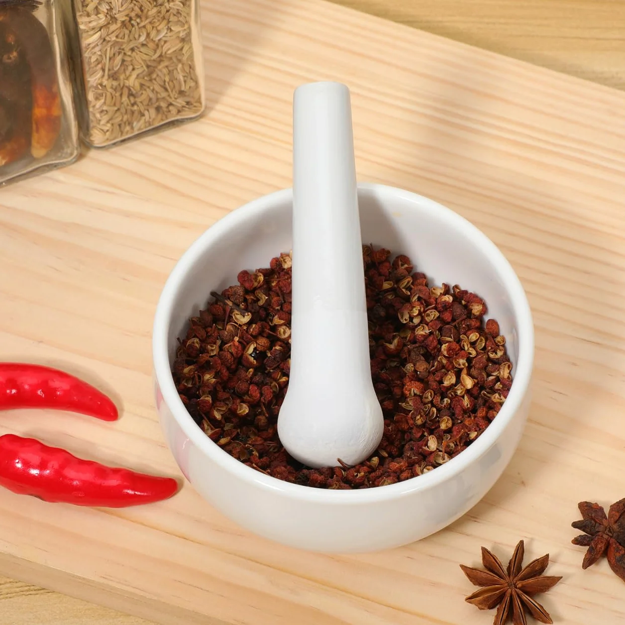 PRETYZOOM Macinino aglio in porcellana, accessorio per la cucina, trituratore a mano, tritatutto per l'aglio, pestello in ceramica, pestello bianco