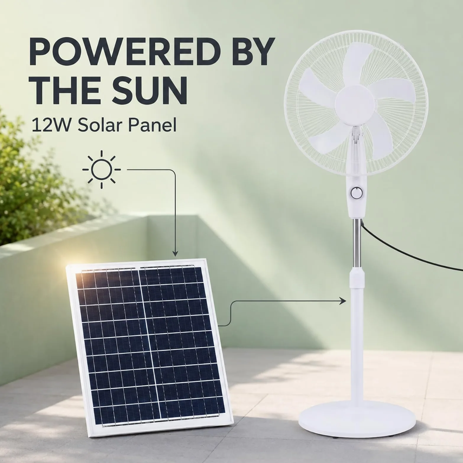 Ventilatore a Piedistallo Solare con Pannello, Ventilatore Ricaricabile | Ventilatore Oscillante a Batteria 6000mAh con 3 Velocità, Ricaricabile Ventilatore Silenzioso da Esterno