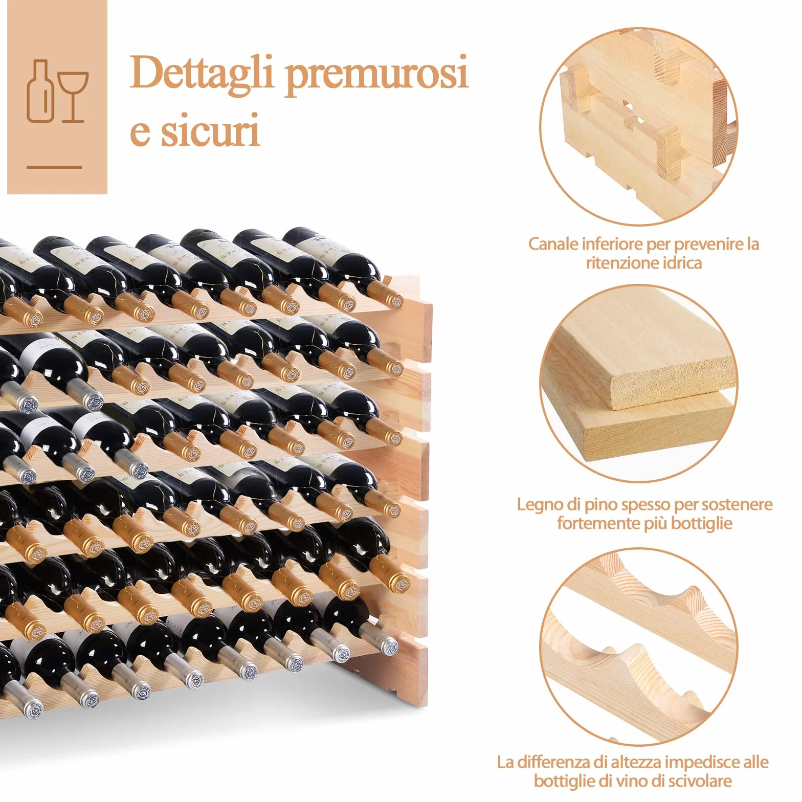 COSTWAY Cantinetta Portabottiglie Vino in Legno di Pino, 72 Bottiglie, 6 Ripiani per Cucina, Bar e Cantina