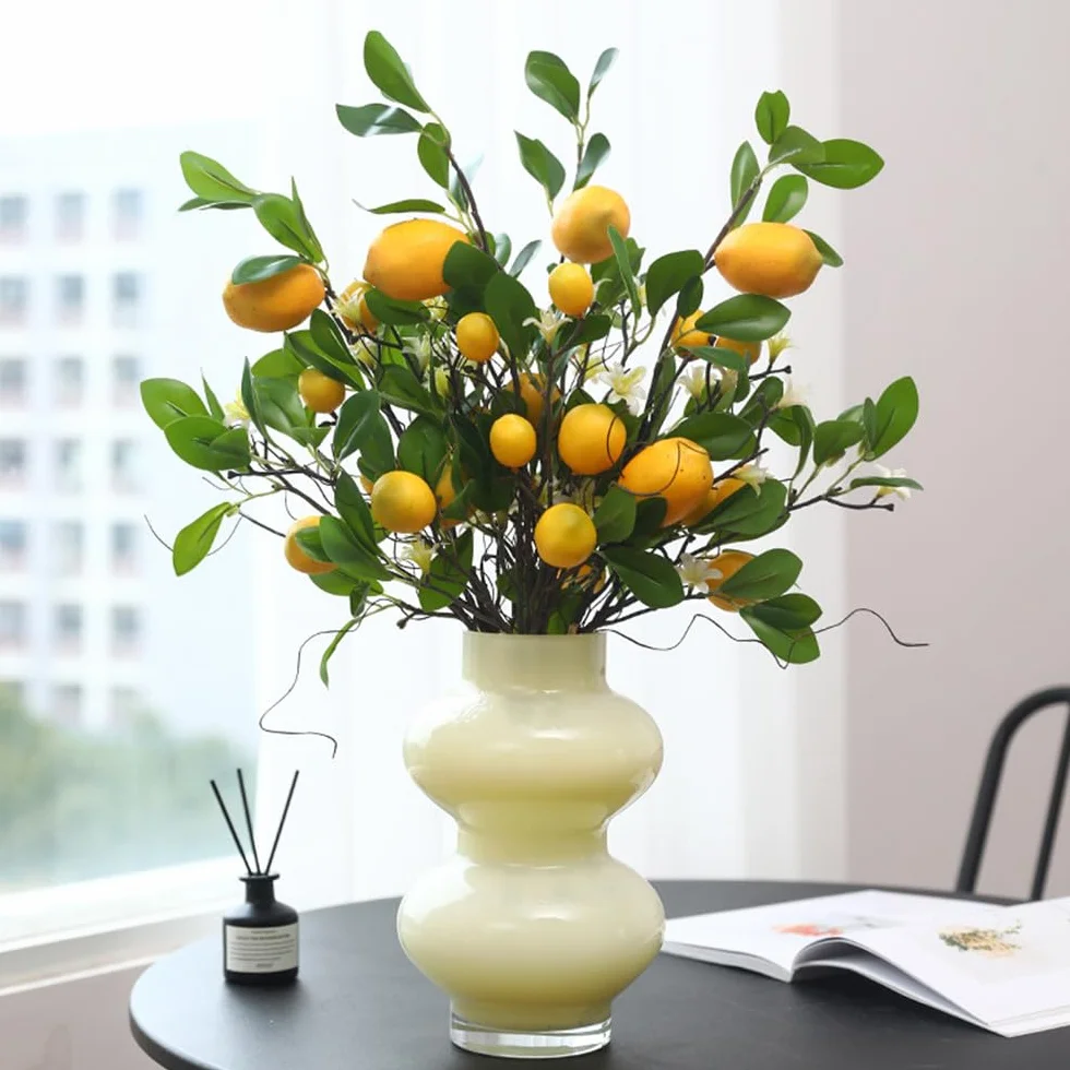 Rami di limoni artificiali 8 teste finti frutta con foglia verde decorazione realistica per casa fattoria centrotavola