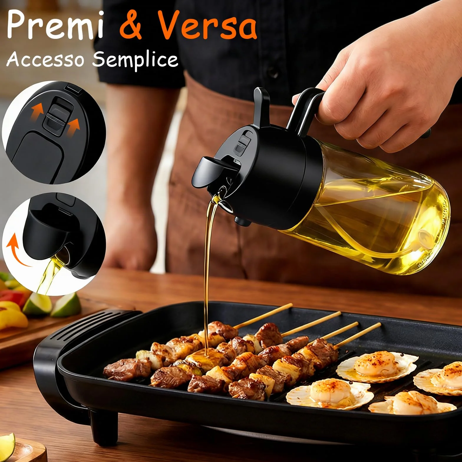 Spruzzatore per Olio 2 in 1 470ml per Friggitrice ad Aria Calda, Erogatore da Cucina Nero