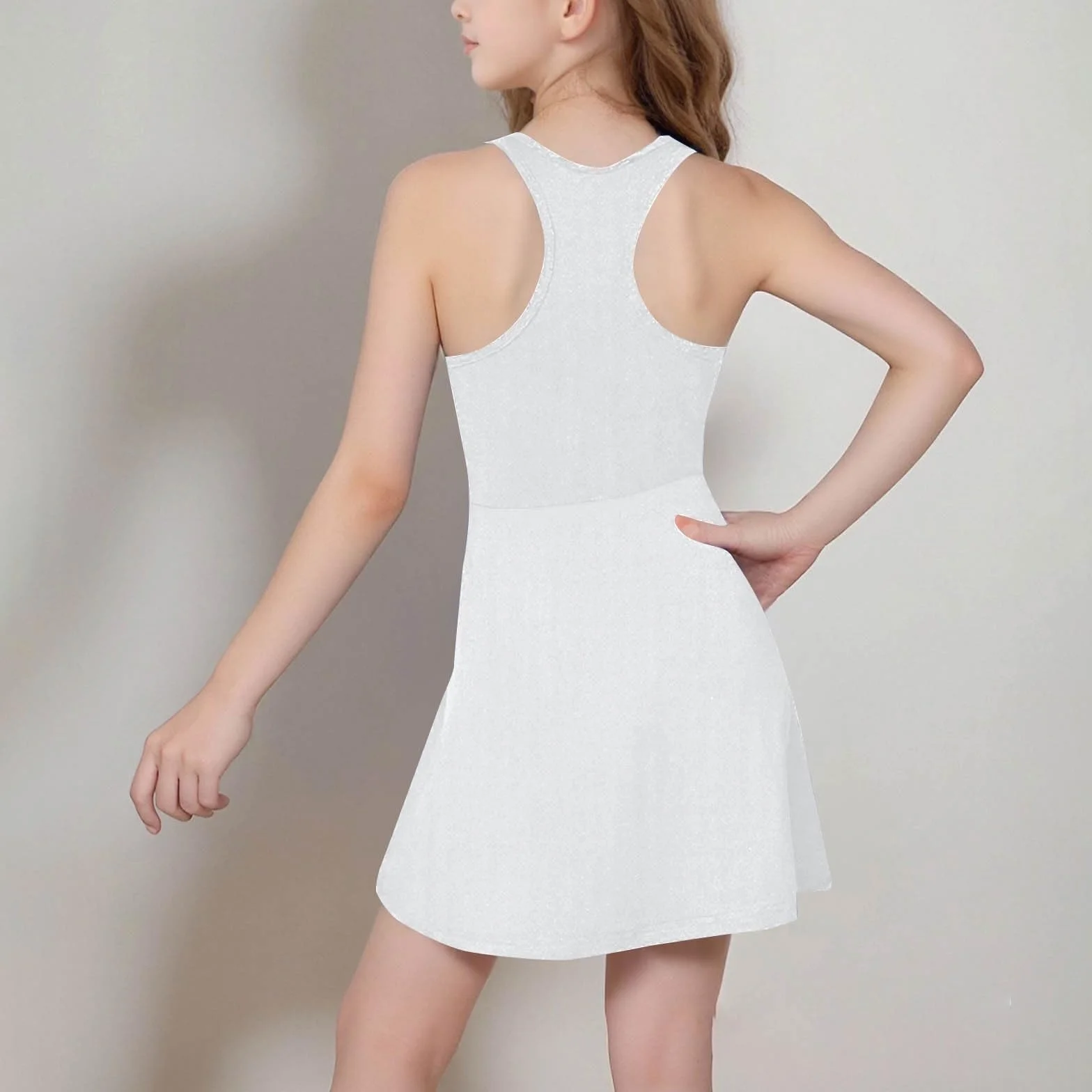 Abito da tennis nero stretto per ragazze Racerback con pantaloncini tinta unita