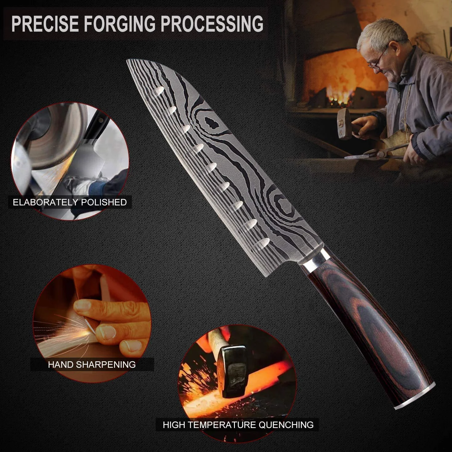 Coltello Cucina Santoku, Coltelli da Cucina Professionali Giapponesi 7 " - Affilatissimo - Resistente Macchie e alla Corrosione - Impugnatura Ergonomica, Ideale per Cucina Domestica e il Ristorante