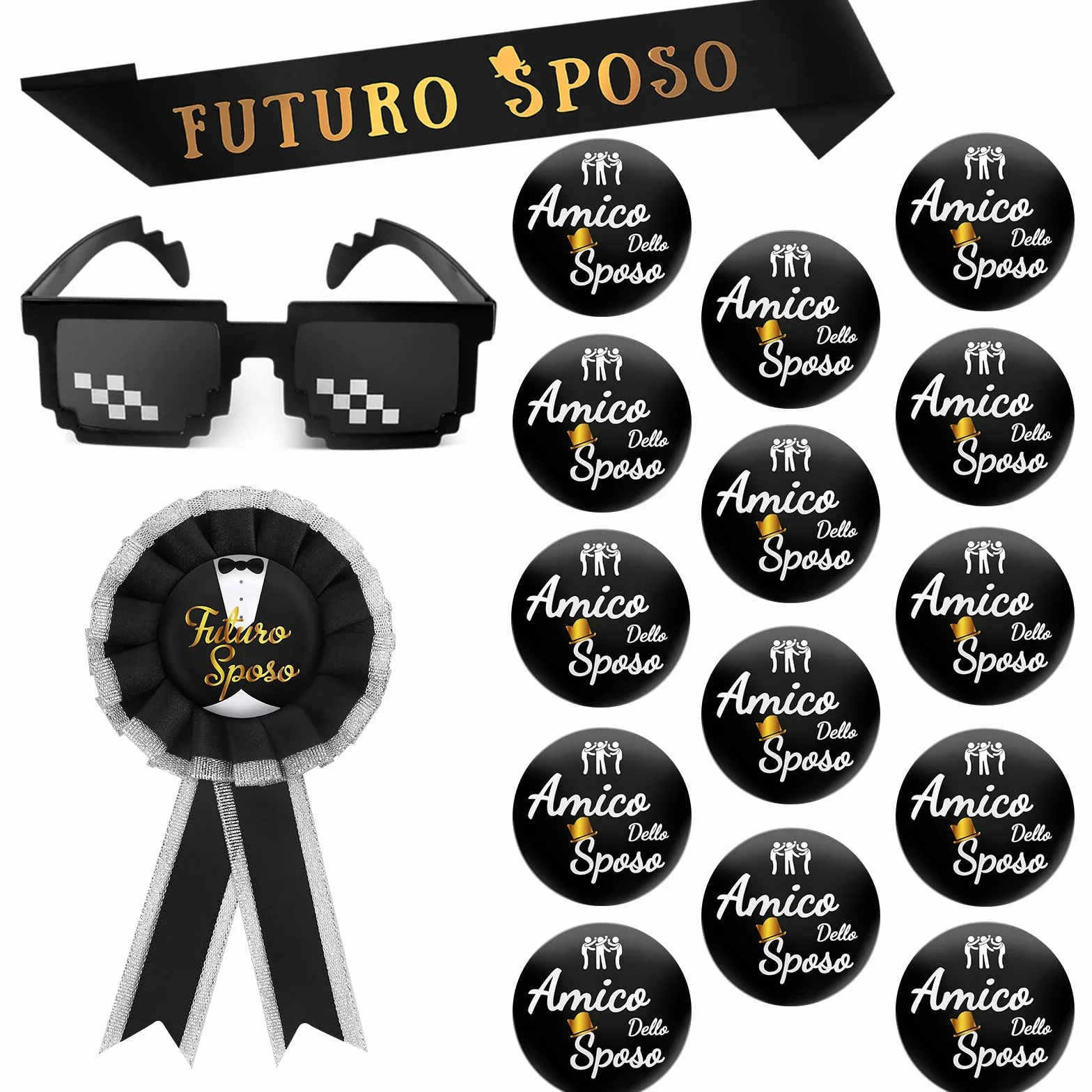 Annhao 17 Pezzi Gadget Addio Celibato Sposo Fascia Futuro Sposo Spilla Groom To Be Occhiali da Sole Festa Matrimonio Nozze