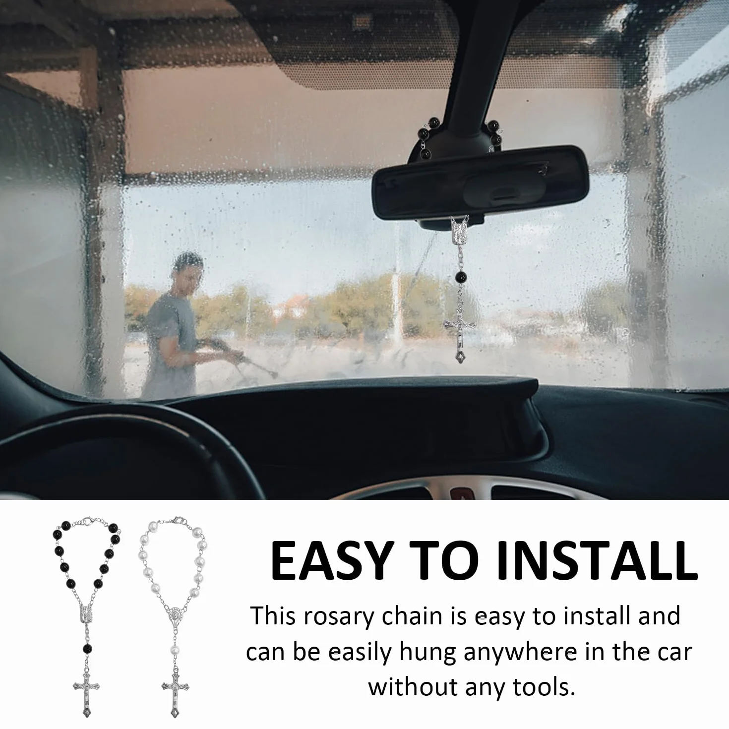 Catena Per Rosario Da 2 Pezzi, Accessori Interni Per Camion, Ciondolo Decorativo Per Auto, Braccialetto Per Rosario Con Croce, Ciondolo Per Interni Auto, Accessori Per Auto