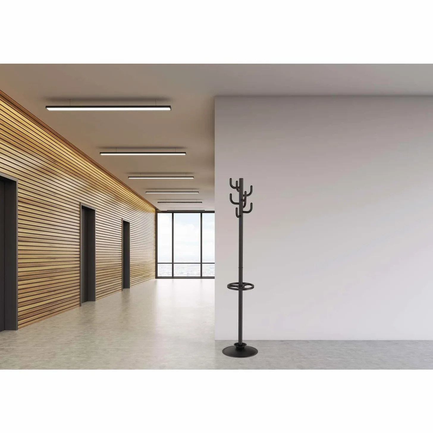 Maul Appendiabiti MAULpolaris, 36,5 x 36,5 x 177 cm, con porta ombrelli e 8 ganci, appendiabiti da corridoio per ufficio, reception, robusto appendiabiti in acciaio, nero