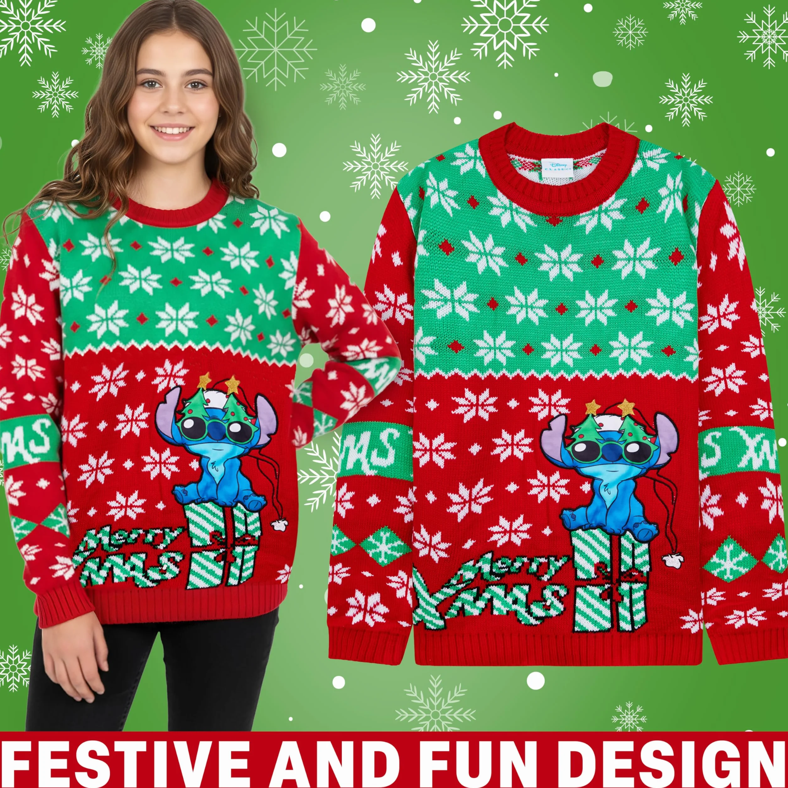 Disney Stitch Maglione Natalizio Felpa Ragazza Natale Idea Regalo Bambini