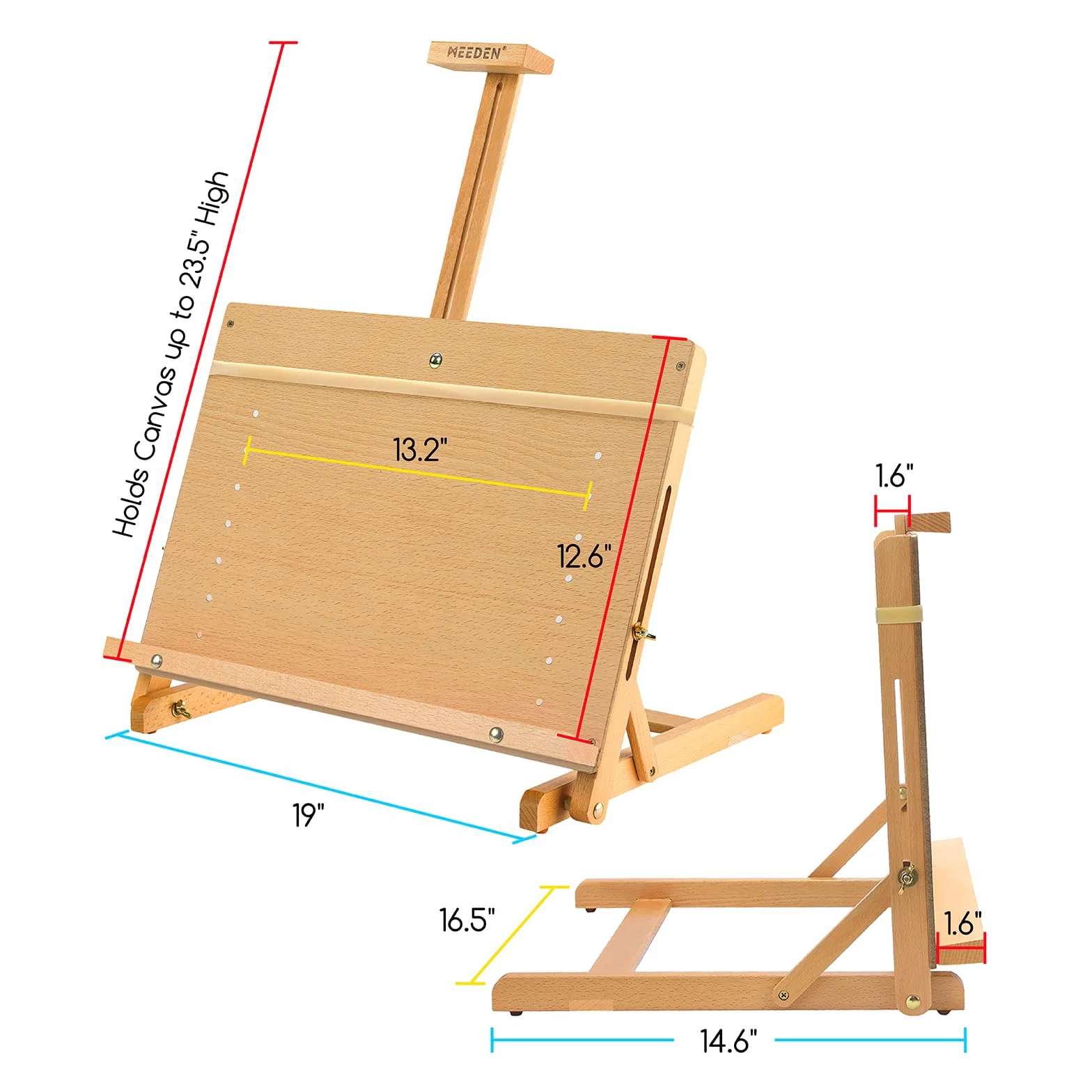 Meeden Cavalletto da tavolo in legno di faggio massiccio regolabile per tele fino a 58,4 cm