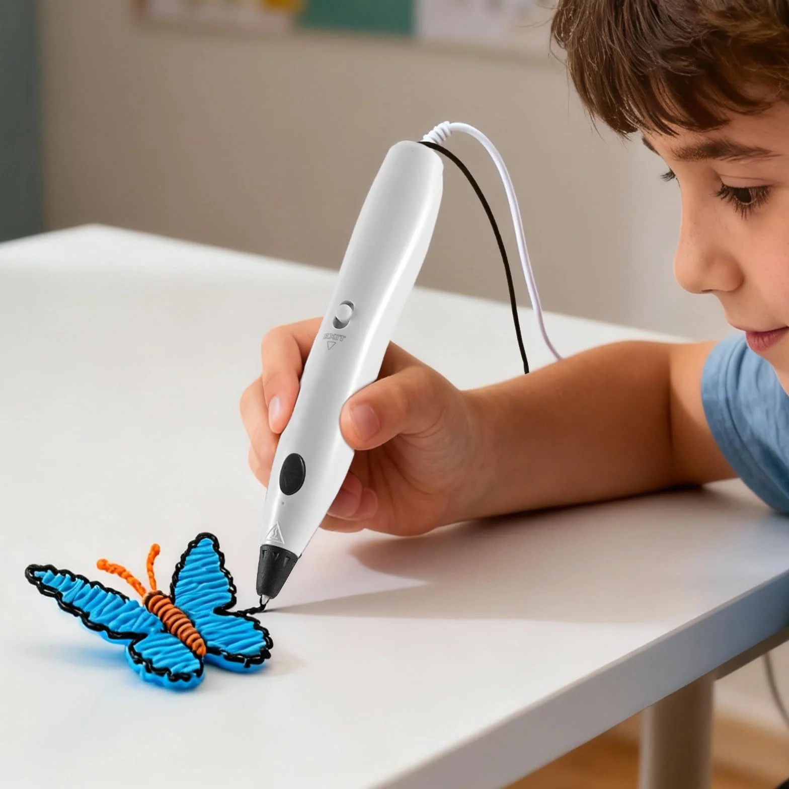 Set di penna 3D RPC200B con filamento PLA 12 colori, protezione dita, stencil, compatibile PLA fai da te bianco