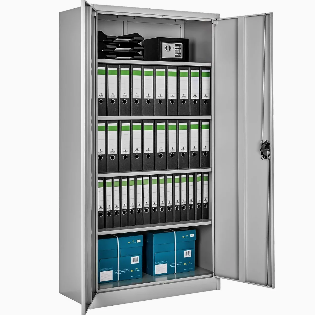 tectake® Armadio Porte Battenti, 180x80x40 cm, con 2 Ante e 5 Ripiani, Mobile con Serratura Chiave, Armadietto Portadocumenti e Faldoni per Ufficio in Metallo, Mobili Ufficio, Archivio - Grigio