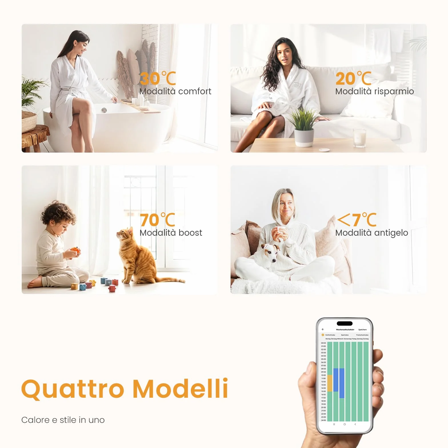 EMKE Scaldasalviette Elettrico 104x40 cm Bianco, Porta-Asciugamani Riscaldante con Termostato WiFi, 400W, Termoarredo Elettrico per Bagno