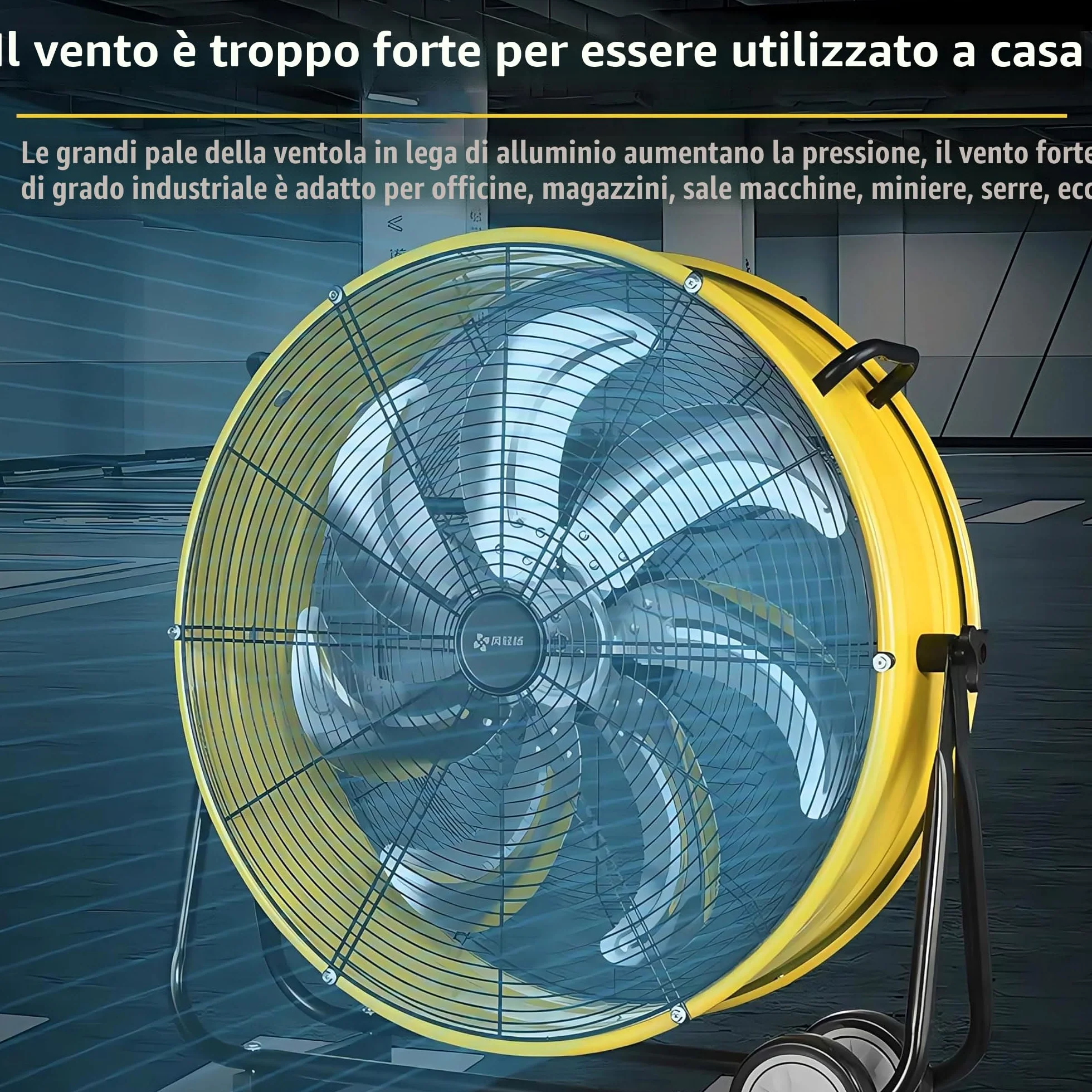 Grande ventilatore industriale a tamburo a 3 velocità, ventilatore da pavimento ad alta velocità con ruote e maniglia incorporate per garage, magazzini, officine, fabbrica e seminterrato