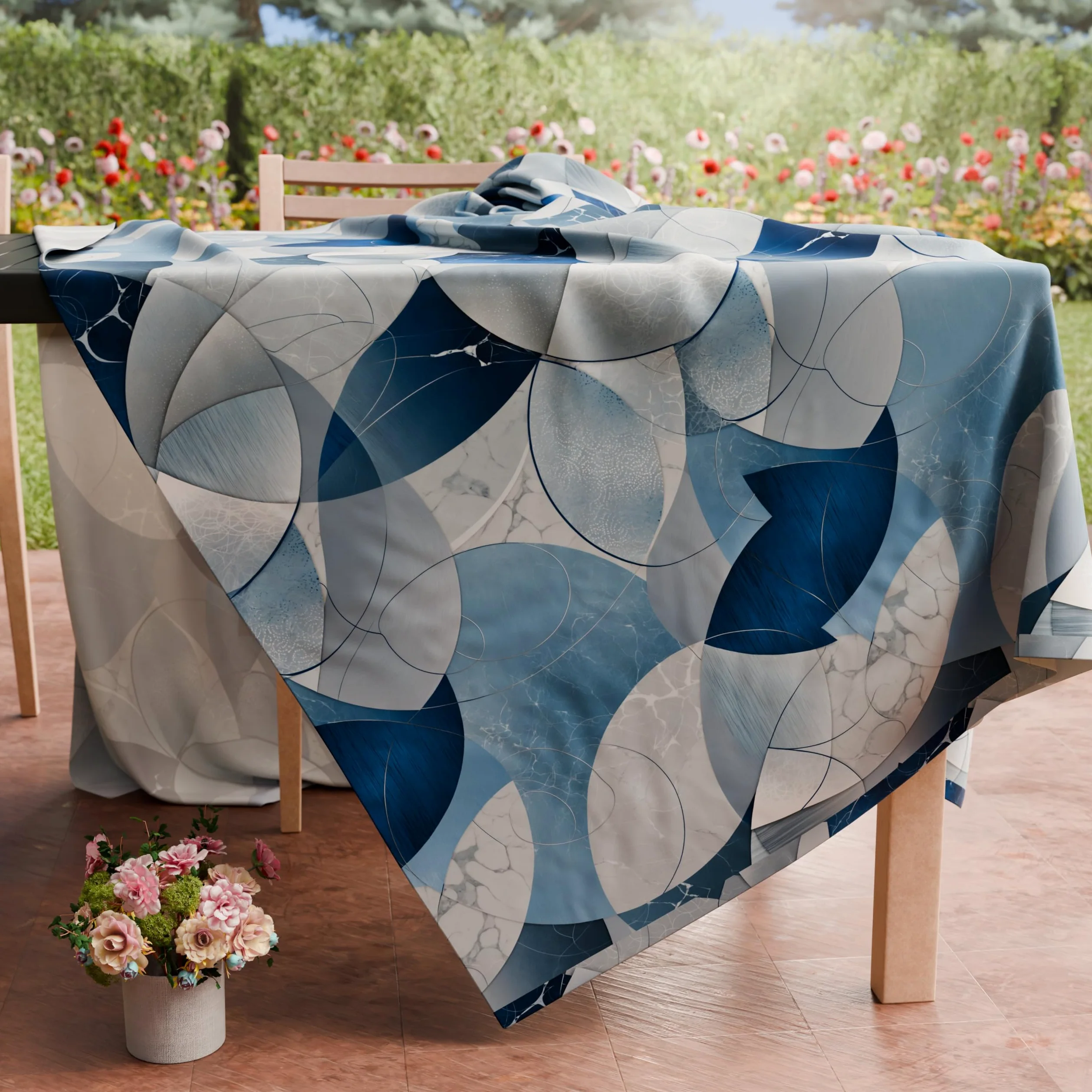 PETTI Artigiani Italiani - Tovaglia da Tavola, Tovaglia Cucina in Microfibra Antimacchia Disegno Cerchio Blu X24 Posti (140x450 cm) 100% Made in Italy
