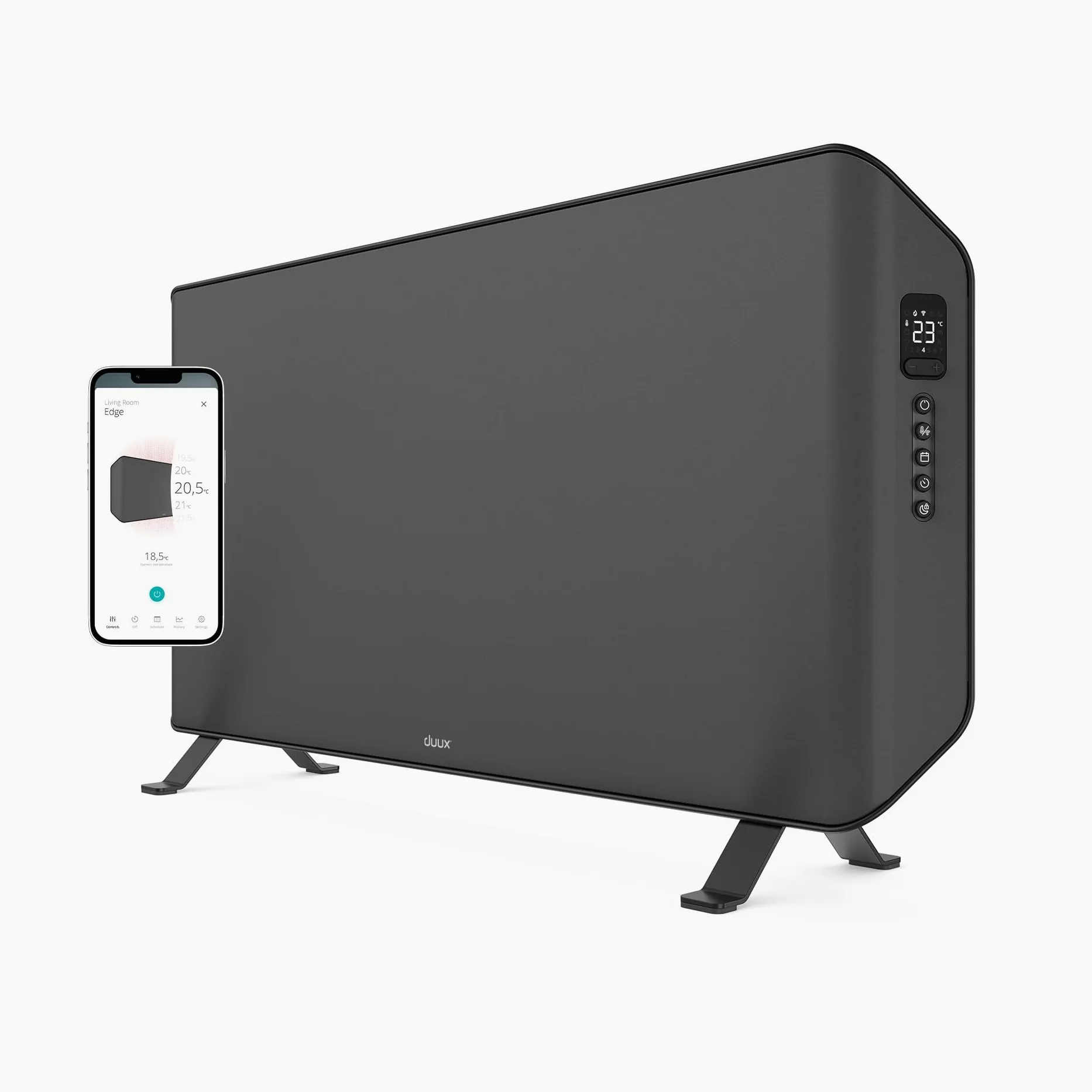 Duux Edge Smart 1500 W Riscaldamento elettrico a risparmio energetico – Convettore elettrico – Termoventilatore da bagno – Radiatore con termostato – Riscaldatori elettrici per ambienti fino a 20 m² –