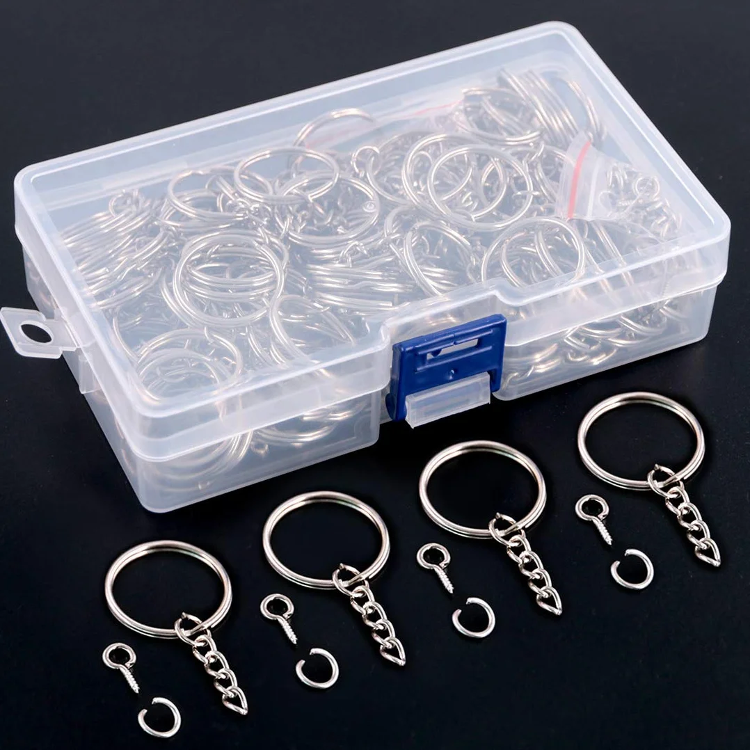 Swpeet, kit di anelli portachiavi argentati da 25 mm, confezione da 450 pezzi, include 150 anelli portachiavi con catena e 150 anelli di salto con 150